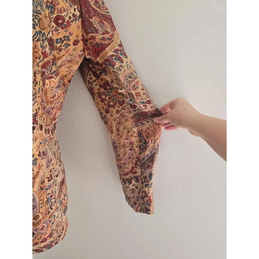 Adrianna Papell Silk Brown Floral Paisley Button Boho Vintage Jacket Blouse 10 M - Picture 4 of 12